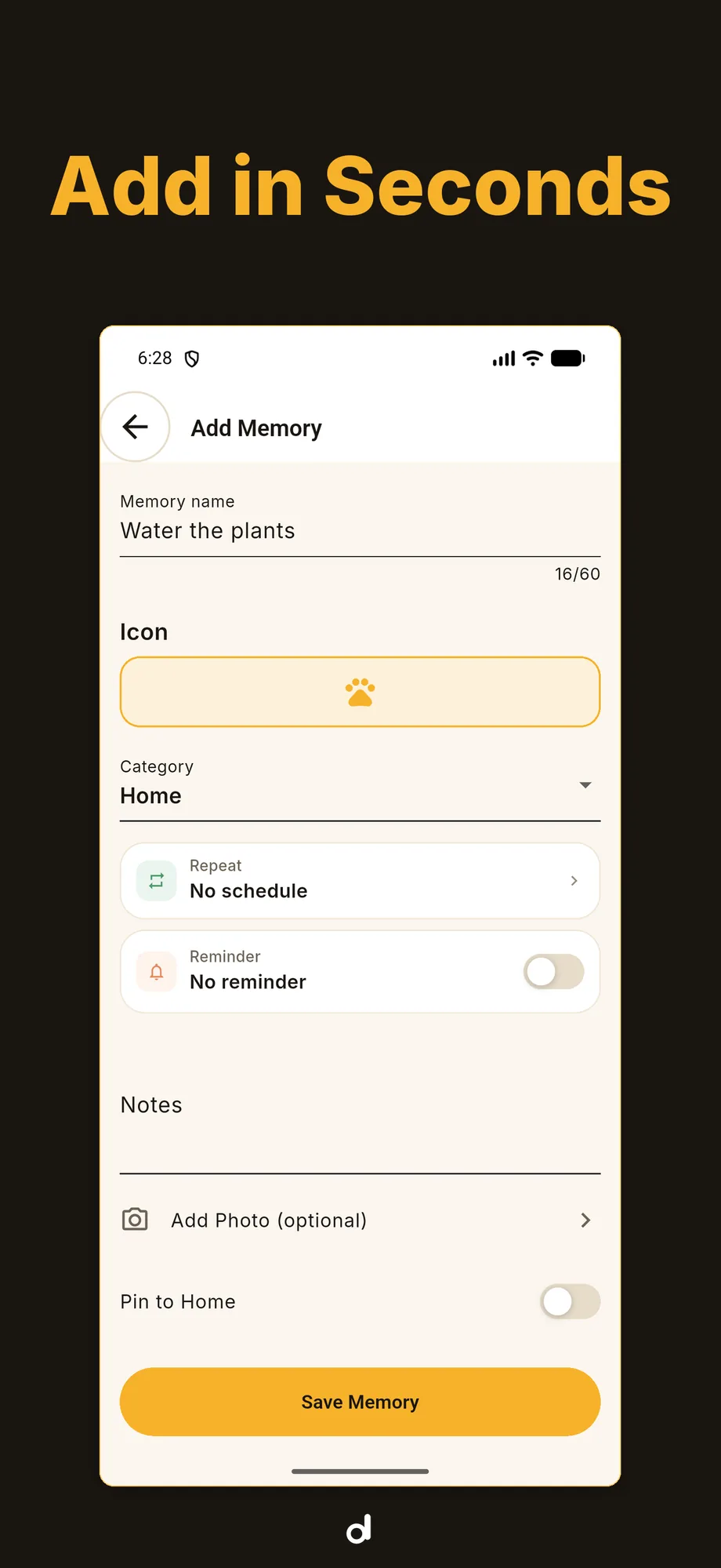 Didi — logging a memory takes one screen