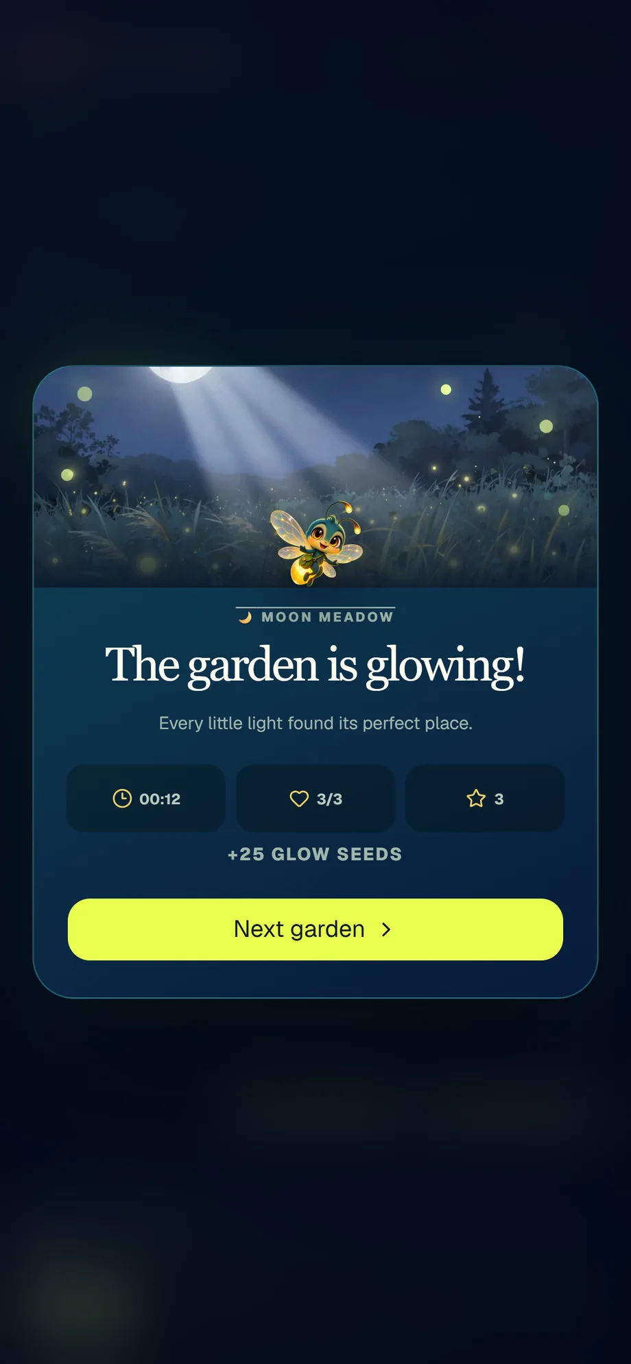 Glow Garden — rewards earned from completed boards