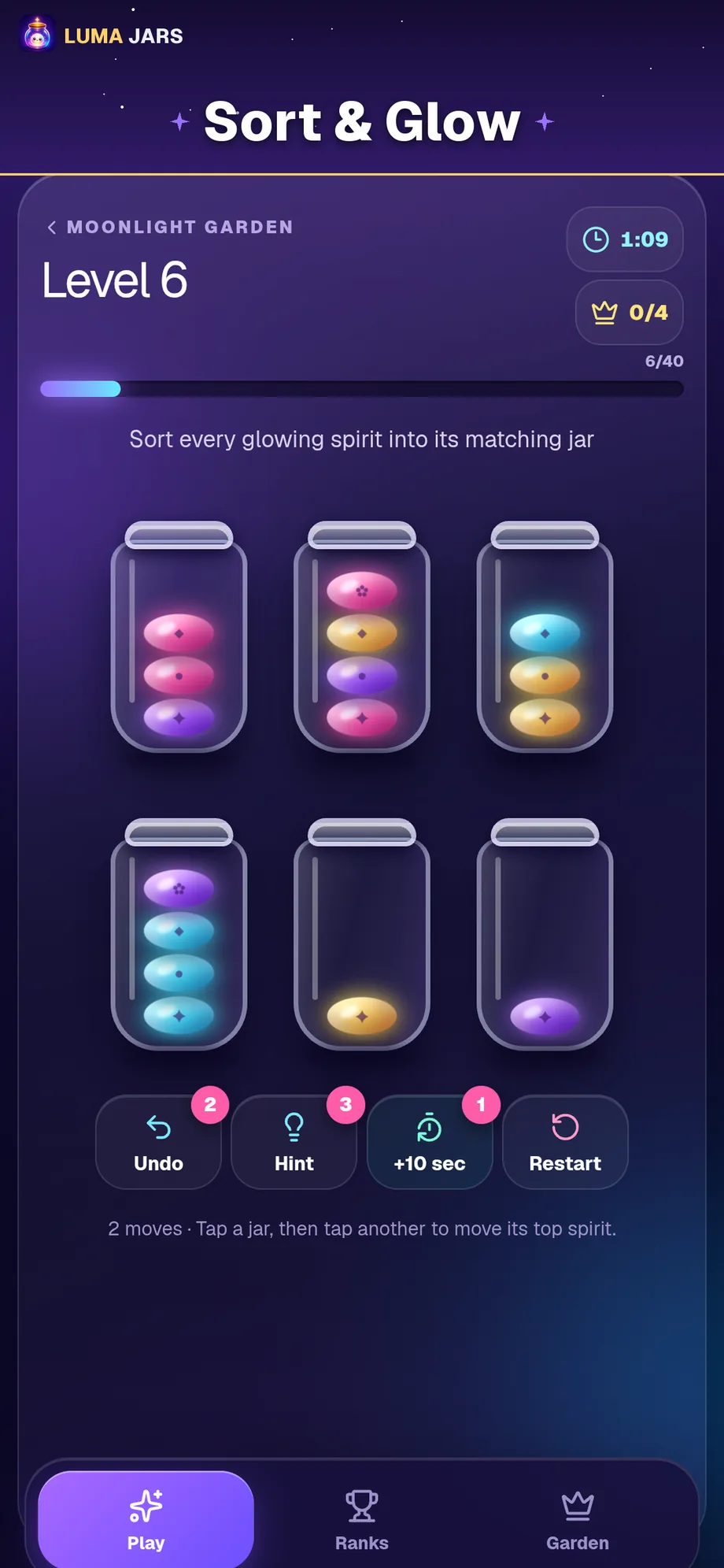 Luma Jars — sorting glowing spirits into matching jars