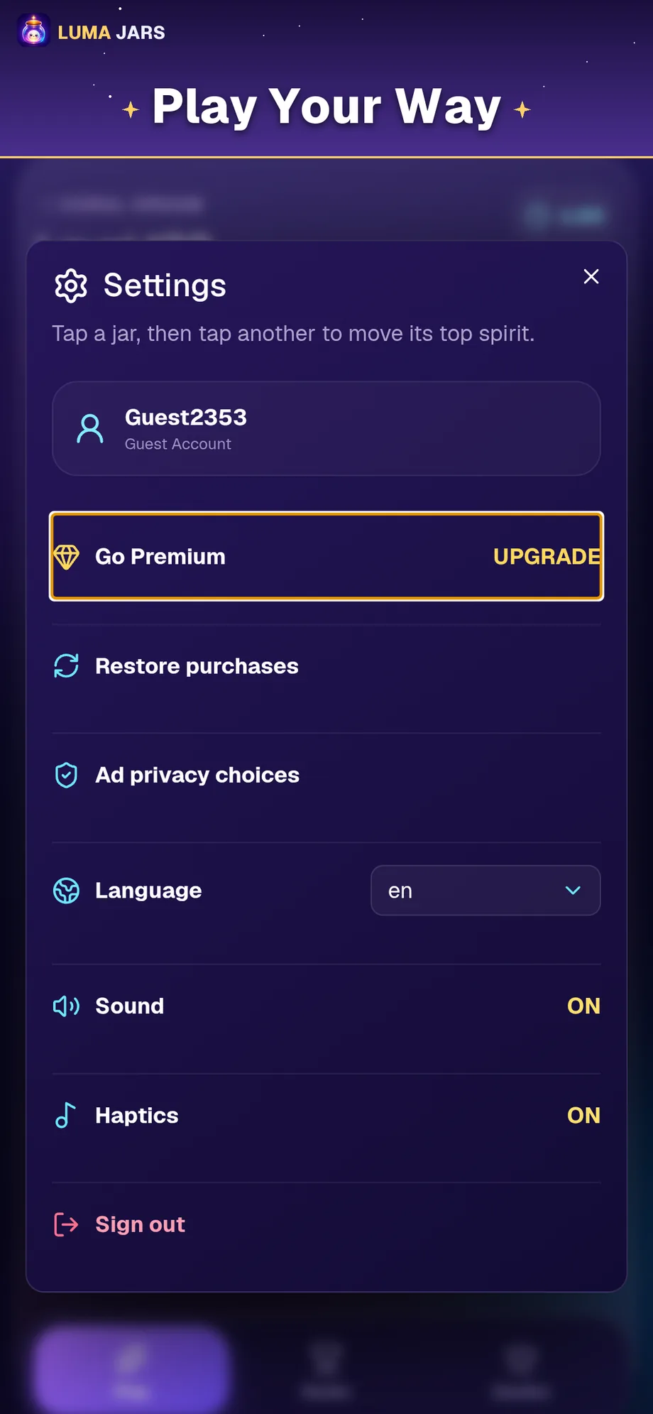 Luma Jars — play settings