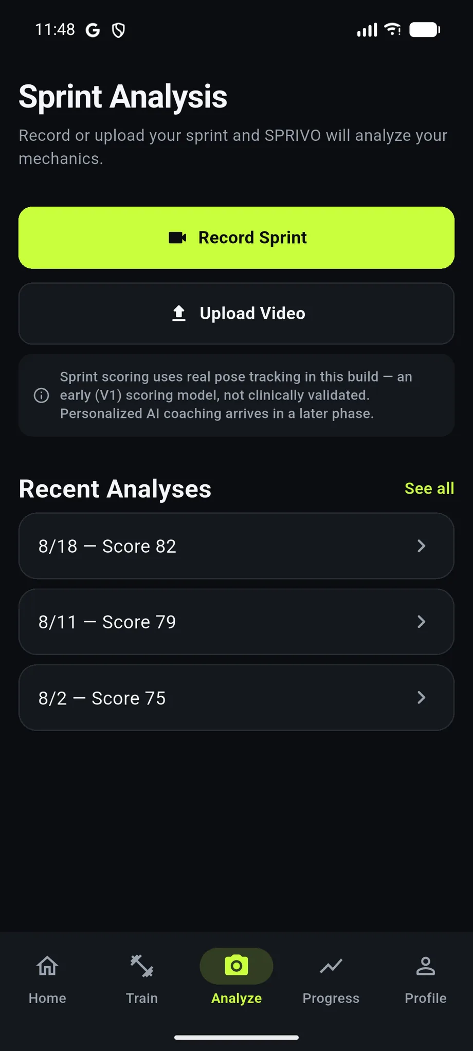 SPRIVO — sprint form analysis on a recorded run