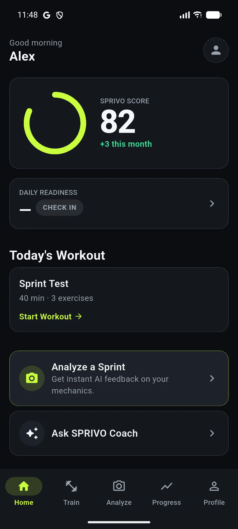 SPRIVO — the athlete home screen